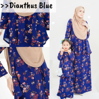 Baju Kurung Pahang Laura Printed | Dianthus Blue / Biru | Tak Perlu Gosok | Kain Sejuk Selesa Cantik