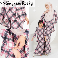 Baju Kurung Pahang Laura Printed | Gingham Rocky / Pink / Hitam | Tak Perlu Gosok | Kain Sejuk Selesa Cantik