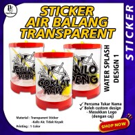 Sticker Air Balang Transparent Gam Kuat, Kalis Air & Tahan Lasak Water Splash Design Boleh Custom Perkataan