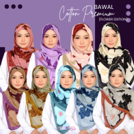 Tudung Bawal Cotton Premium Printed Bidang 45 Corak BUNGA Square Hijab Bucu Empat